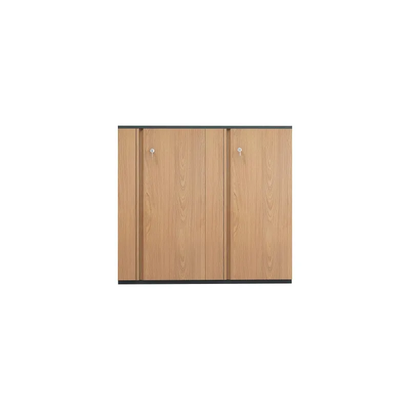 Archivador bajo de acero de 750 mm con cuatro puertas, transfer de veta de madera y cerradura