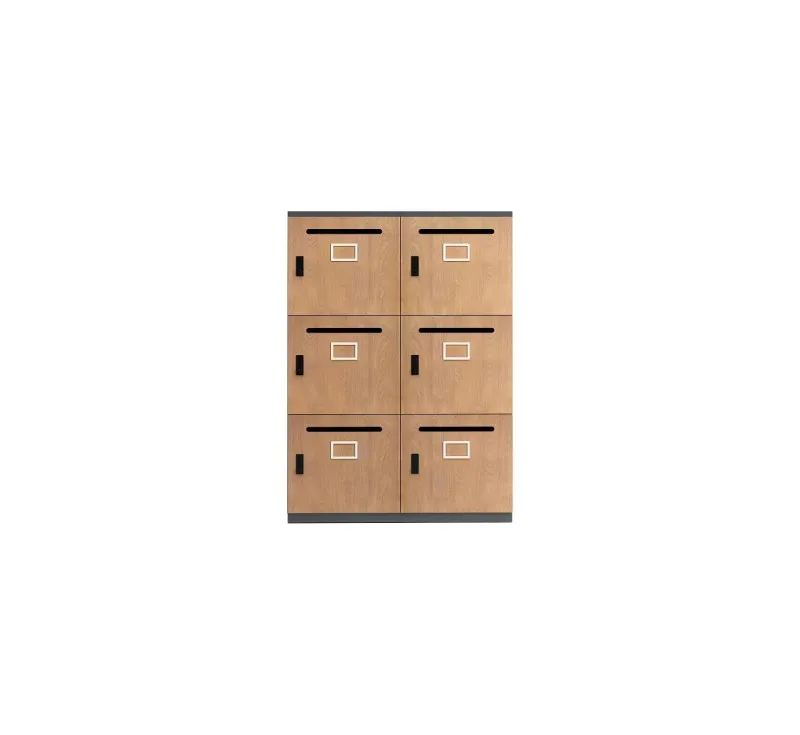 Buzón de acero con cerradura, de 6 puertas y acabado de veta de madera por transferencia