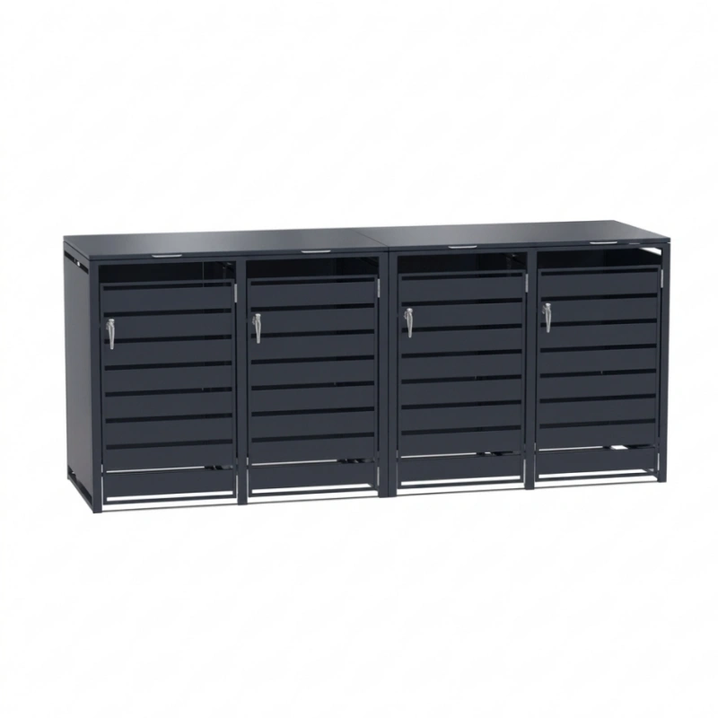 Recinto de acero para contenedor de basura de cuatro puertas con cerradura