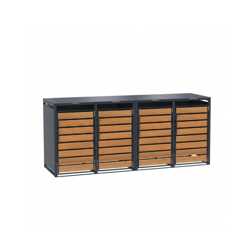 Receptáculo cuádruple de acero para cubo de basura con textura de madera natural