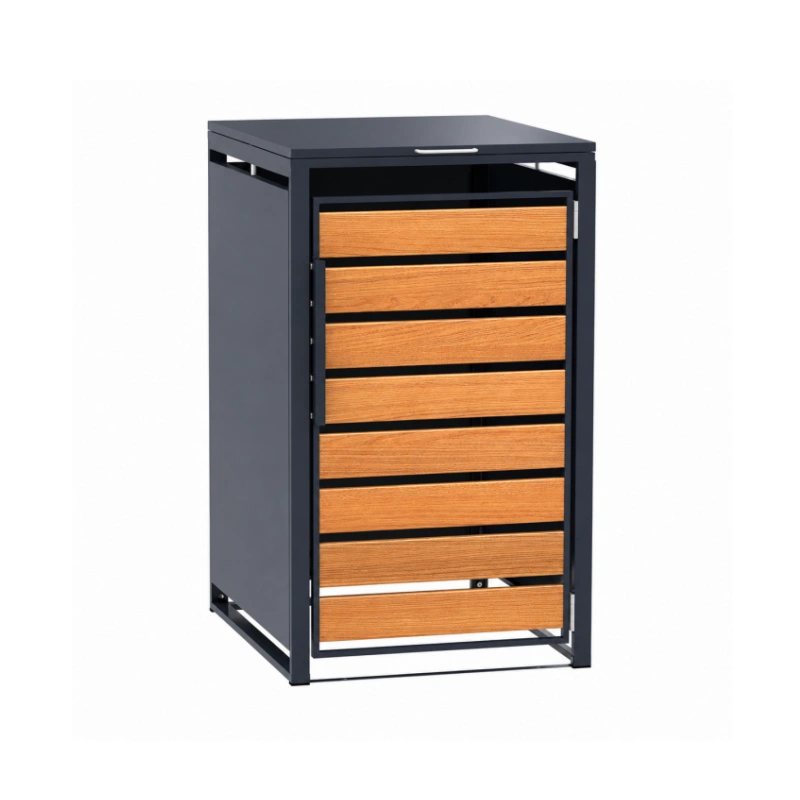Carcasa de acero para contenedor de basura con textura de madera natural